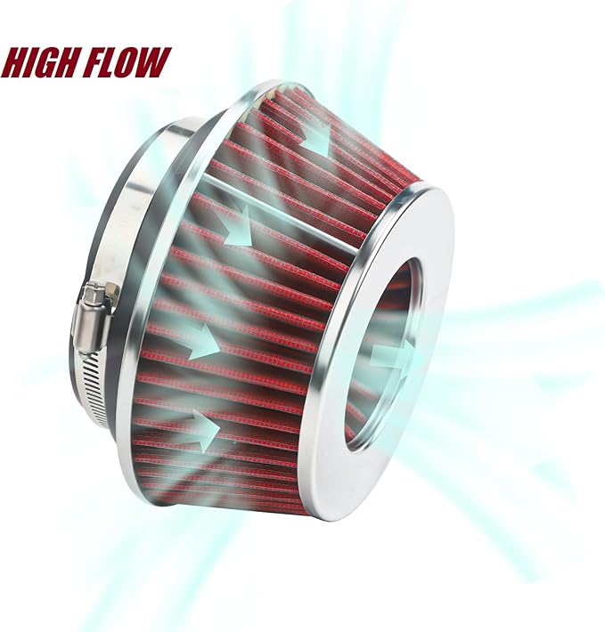 Universal Clamp-On Air Filter Fits 3 In /3.5 In /4 In Three Different Size, Height: 2.625 In, Base 6 In, Top 4.75 In, High Flow Round Tapered Washable For Car and Motorcycle