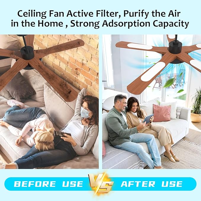 Ceiling Fan Filters for Blades Easy-Stick Strong Fixity Activated Coconut Carbon Fan Filter for Ceiling Fan, Universal Fan Blade Air Fresh Purifier Cat Litter Box Filter, White (White-10pcs)