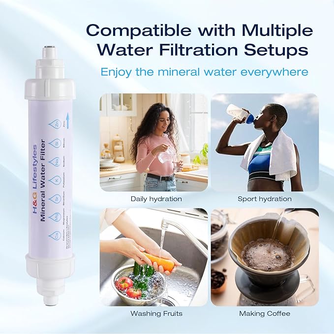 H&G Lifestyles Remineralization Filter,Water Remineralizer for Reverse Osmosis, Mineral Water Filter with 1/4" Quick Connect Thread, Restore Essential Minerals for RO Water System,1,500 Gallons
