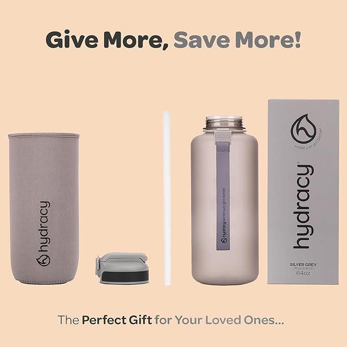 Hydracy Water Bottle with Time Marker -Large BPA Free Water Bottle & No Sweat Sleeve -Leak Proof Gym Bottle with Fruit Infuser Strainer & Times to Drink -Ideal for Fitness Sports & Outdoors