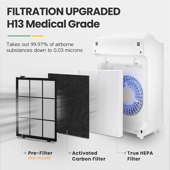 C545 Replacement Filter H13 Grade True HEPA Compatible with Winix C545 Air Purifier, for Winix Filter S, Part 1712-0096-00 and 2522-0058-00, Pack of 2 HEPA & 8 Activated Carbon PreFilter