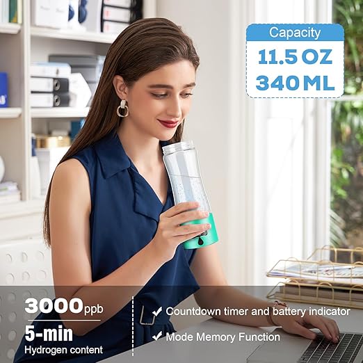 Hydrogen Water Bottle Generator with SPE/PEM Technology, Portable H2 Water Ionizer Machine, Birthday,Xmas Gift for Family Friends Office Travel Sports (Green, 9.05*Φ2.63in)