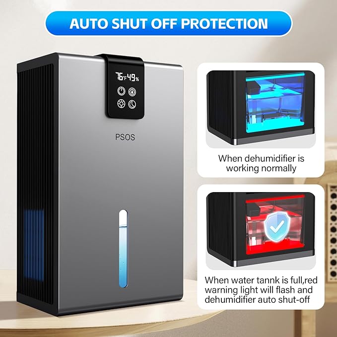 Dehumidifier, Dehumidifiers for Home, 98 OZ Water Tank, (1000 sq.ft) Quiet Dehumidifier for Basement Bedroom Bathroom with Humidity Display, Auto Shut Off, Relaxing 7 Color Ambient Light(Gray)