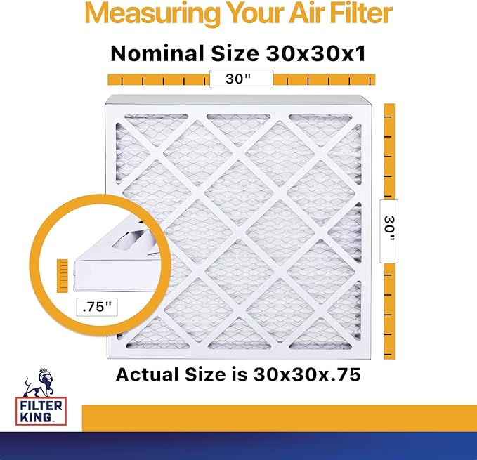 Filter King 30x30x1 Air Filter | 12-PACK | MERV 13 HVAC Pleated A/C Furnace Filters | MADE IN USA | Actual Size: 30 x 30 x .75"
