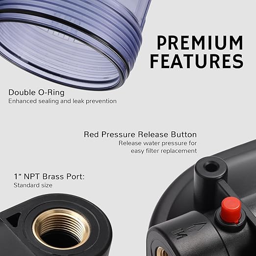 Airthereal Whole House Water Filter Housing, 10" x 4.5" Sediment Carbon Cartridge Universal Housing, Pre-Filtration System for Well and City Water with 1" NPT Port and Include 1-Pack CTO Filter