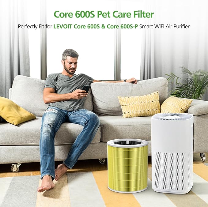 Core 600S Pet Care Replacement Filter for LEVOIT Core 600S & Core 600S-P Air Purifier, 3-in-1 HEPA Filter for Core 600S-P Pet Care Replacement Filter, Core 600S-RF-PA, 1 Pack, Yellow