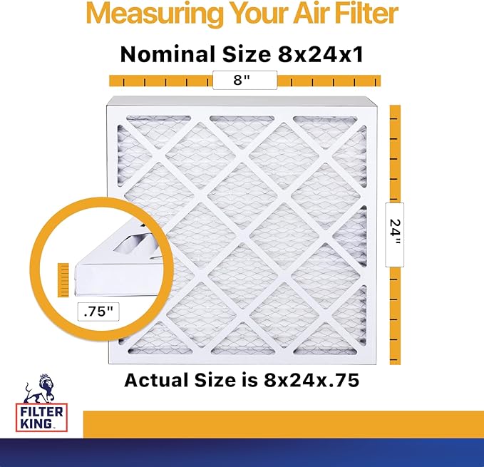 Filter King 8x24x1 Air Filter | 12-PACK | MERV 13 HVAC Pleated A/C Furnace Filters | MADE IN USA | Actual Size: 8 x 24 x .75"