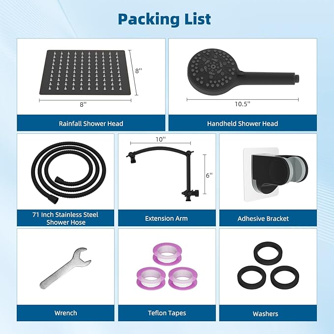 Hibbent All Metal Shower Head, 8'' High Pressure Rain Shower Head/Handheld Showerhead Combo with 16'' Adjustable Arc-shaped Extension Arm, 10 Sprays, 71'' Hose, Showerhead Holder, Oil Rubbed Bronze