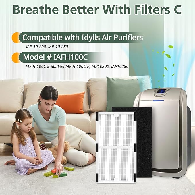 Replacement Filter C for Idylis IAF-H-100C, IAP-10-200, IAP-10-280, 2 Pack Type C Hepa Filter & 2 Activated Carbon Pre-Filter)