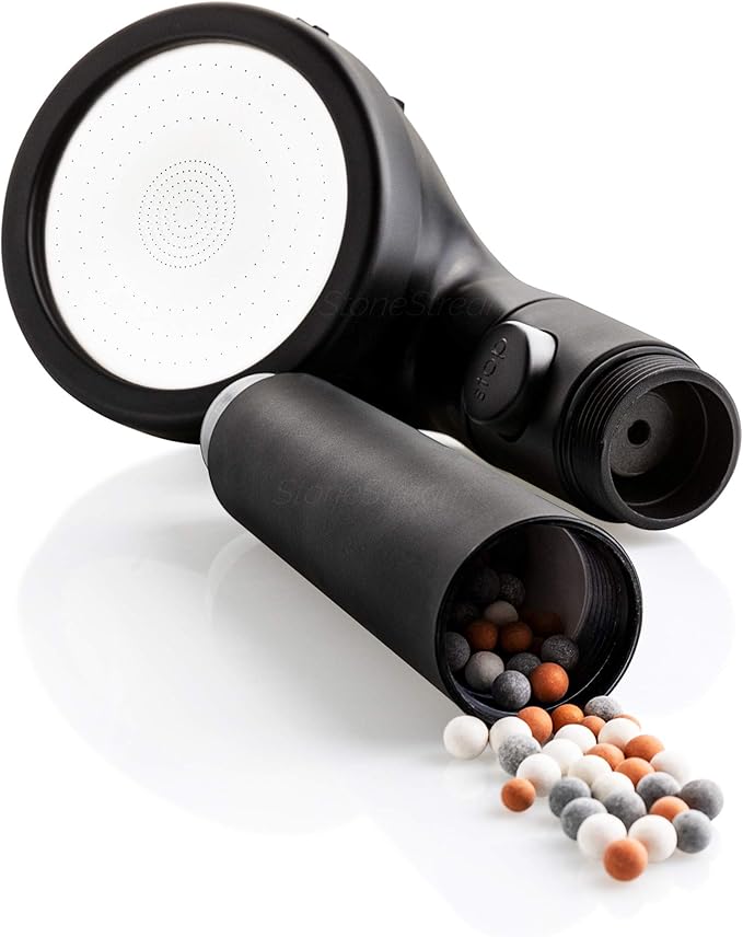 Original StoneStream® EcoPower Shower Head System — Spa Like Ionic Filter to Soften Water, Increase Pressure & Save Water — Multi Function Showerhead + 4-in-1 Wall Adapter Kit — Matte Black