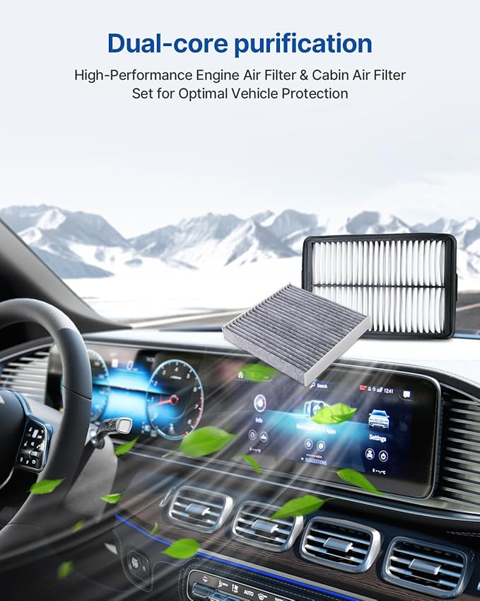 Engine & Cabin Air Filter Fits Kona (2018-2022), Veloster (2019-2021), Soul (2020-2022), Replacement for CF12160 CA12057