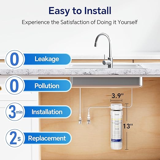 Stokk UR30 Under Sink Water Filter, Reduces Chlorine Bad Taste & Odor, 16000 Gallons Under Counter Water Filter Direct Connect to Kitchen Faucet, NSF/ANSI 42&372
