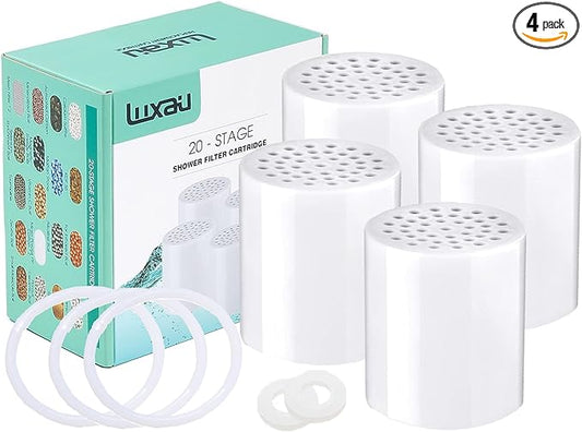 4 Pc Luxau 20 Stage (Also Fit 15, 18 Stage) Shower Filter Replacement Cartridge, Shower Head Filter Refill, for Hard Water Chlorine Heavy Metal, Skin Hair, Fit Any Similar Design Shower Water Filter