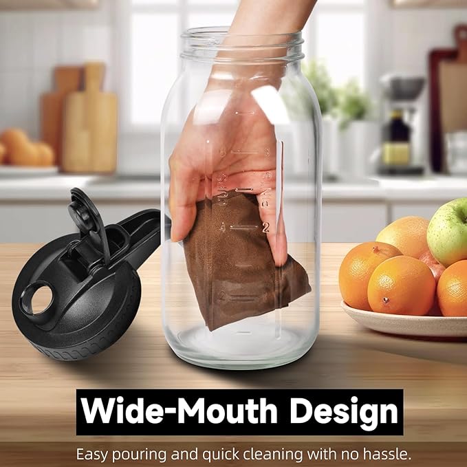 2 Pack 64oz Glass Mason Jar Pitcher with Airtight Lid and Handle – Wide Mouth, Leak-Proof, Ideal for Sun Tea, Cold Brew, Lemonade, Iced Coffee, Milk, and Water (Pink & Orange)