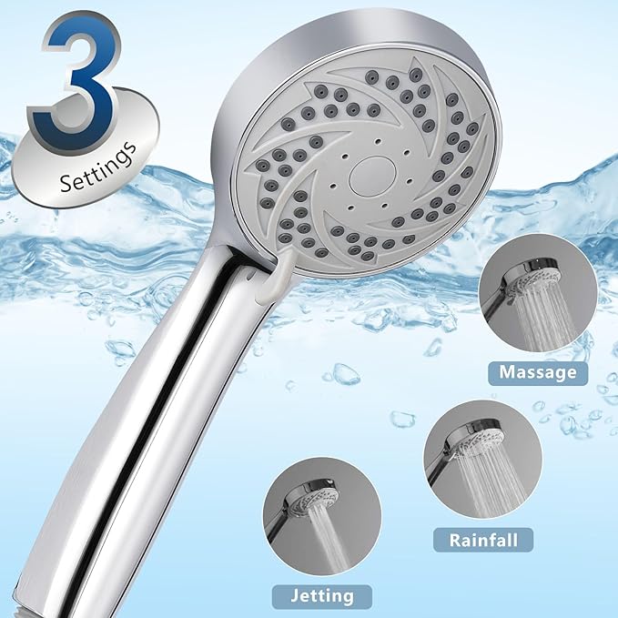 Rain Shower Head with Handheld, High Pressure Rainfall Showerhead and 3 Settings Hand held Spray Combo with Detachable Hose (Chrome)