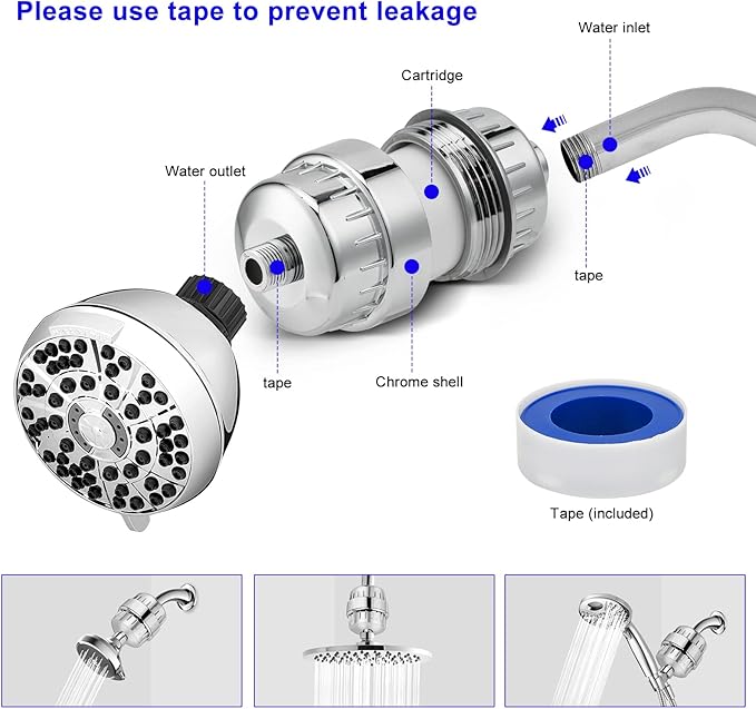 18-Stage Filtro Para Ducha De Baño Shower Filters To Remove Toxic Chemicals Relieve Skin Itching Remove 99.9% Of Shower Head For Hard Water 2 Replacement Cartridges, Polished Chrome