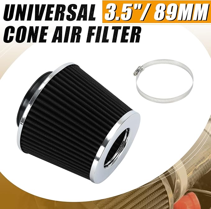 PTNHZ Universal Black 3.5" 89mm High Flow Cold Air Intake Cone Air Filter Power Intake Air Inlet System Air Cleaner