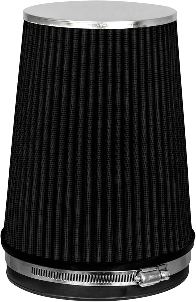 BLACK 6" 152 mm Inlet Truck Cold Air Cone Replacement Performance Washable Clamp-On Dry Air Filter (8" Tall)