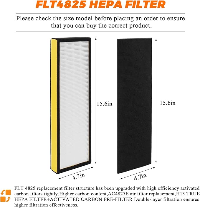 FLT4825 Replacement Filter B Replaces AC4825 AC4825DLX AC4825E replacement filter (FLT4825 hepa filter b replacement Pack of 2 x HEPA Filters + 2 x Carbon Pre-Filters) by Blutoget