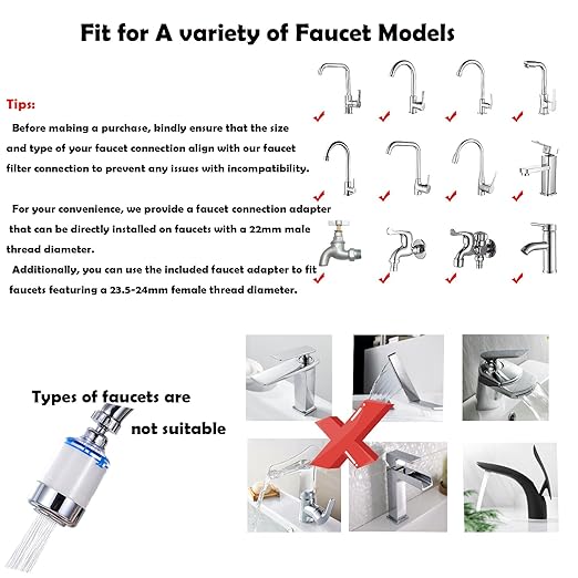 3 Pack Sink Water Filter Faucet, Universal 360 ° Rotating Bathroom Sink Filter, Kitchen Faucet Water Filter Removes Chlorine Fluoride Heavy Metals Hard Water for Home Bathroom Kitchen