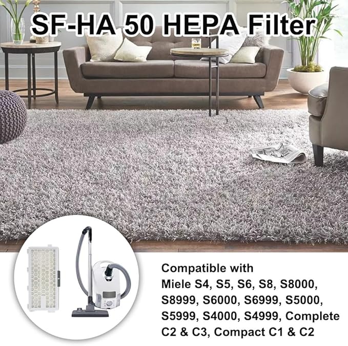 4 Pack SF-HA 50 HEPA AirClean 50 Filter for Miele, Vacuum Filters Compatible with Miele S4, S5, S6, S8, S8000, S8999, S6000, S6999, S5000 Series, Air Filtration for Complete C2 & C3 Models