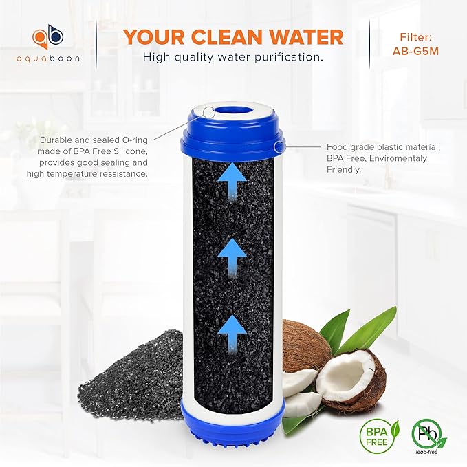 Aquaboon 5 Micron 10 x 2.5 Granular Activated Carbon Water Filter Cartridge GAC Water Filter Replacement Compatible with AP117, GAC-10, GAC1, 12 Pack