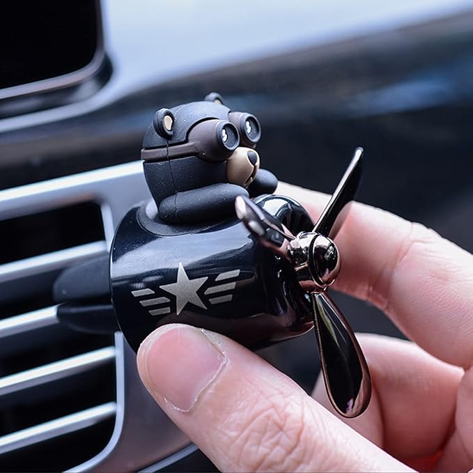 2 Pieces Car Air Fresheners, Cute Bear Pilot Car Diffuser, Propeller Air Outlet Vent Fresheners, Suitable for Automotive Interior Decoration (bear+bear)