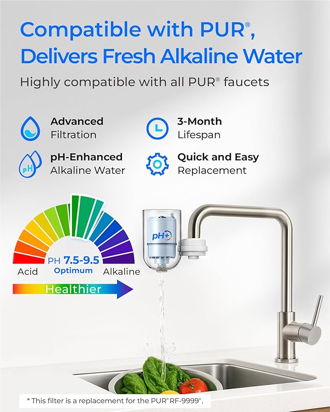 [Alkaline] Waterdrop NSF Certified Water Filter, Replacement for All PUR®, PUR®PLUS Faucet Filtration Systems, Pur® RF-9999® Faucet Water Filter (2 Count), Model No.: WD-C08A