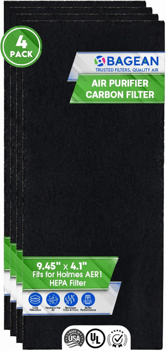 Bagean Activated Carbon Pre Filter 9.5" x 4.1" Compatible with Bionaire & Holmes AER1 Filter Replacement - Fits AER 1 Holmes Air Purifier Filters - Removes Odors and Freshen the Air (4-Pack)