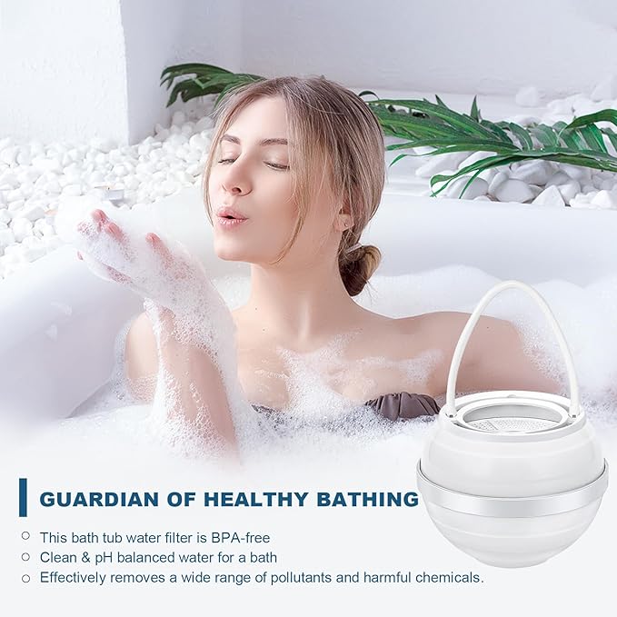 Bath Filter for Tub - 8 Stages Bath Filter- Removes Hundreds of Contaminants, BPA Free, Purify Your Bathwater for Healthier Skin and Hair, White