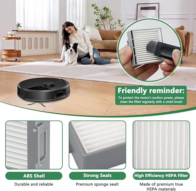 8-Pack Hepa Filter Replacement for iRobot Roomba Max 705 Vac/Plus 504 Vac Robot Vacuum Cleaner Parts Vacuum Filter, High Efficiency Filters + 1 Cleaning Brush