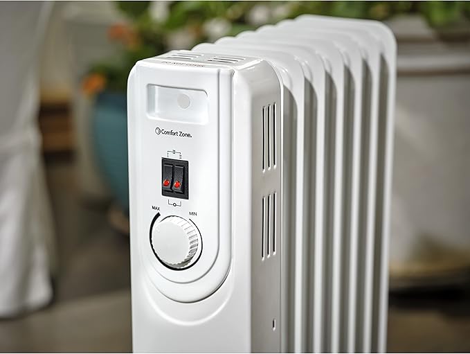 Comfort Zone Electric Oil-Filled Radiant Radiator Space Heater, Never Refill, Adjustable Thermostat, Tip-Over Switch & Overheat Protection System, Ideal for Home, Bedroom, & Office, 1,200W, CZ7007J