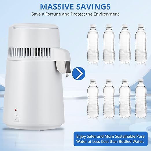 4L Water Distiller,Household Stainless Steel Distilled Water Purifier,Countertop Distilled Water Maker,4 Litre Distilled Water Machine for Home.White Plastic Jug.