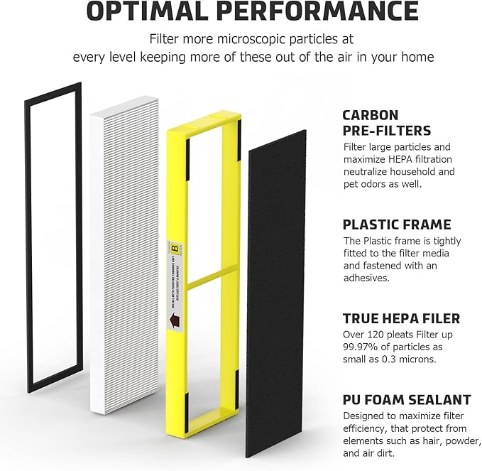 2 Pack FLT4825 HEPA Replacement Filter B Compatible With Guardian Air Cleaner Purifier AC4825 AC4300 AC4800 AC4900 AC4850, 2 Pack HEPA Filter B with 6 Carbon filters