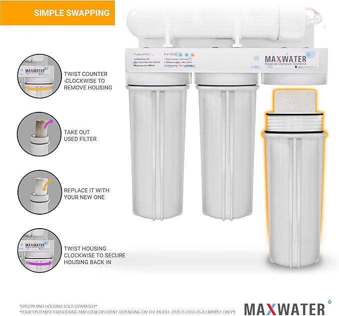 Max Water 10 inch x 2.5 inch, 5 Micron Replacement Sediment Water Filter Cartridge for Whole House, Melt Blown Filtration Fiber for P5, AP110, WHKF-GD05, 25- Pack