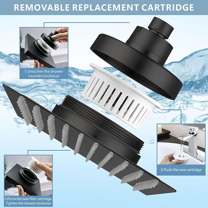 High Pressure Rain Shower Head with Filtered - 10" All Metal Square Showerhead Filter for Remove Chlorine and Harmful Substances, Matte Black