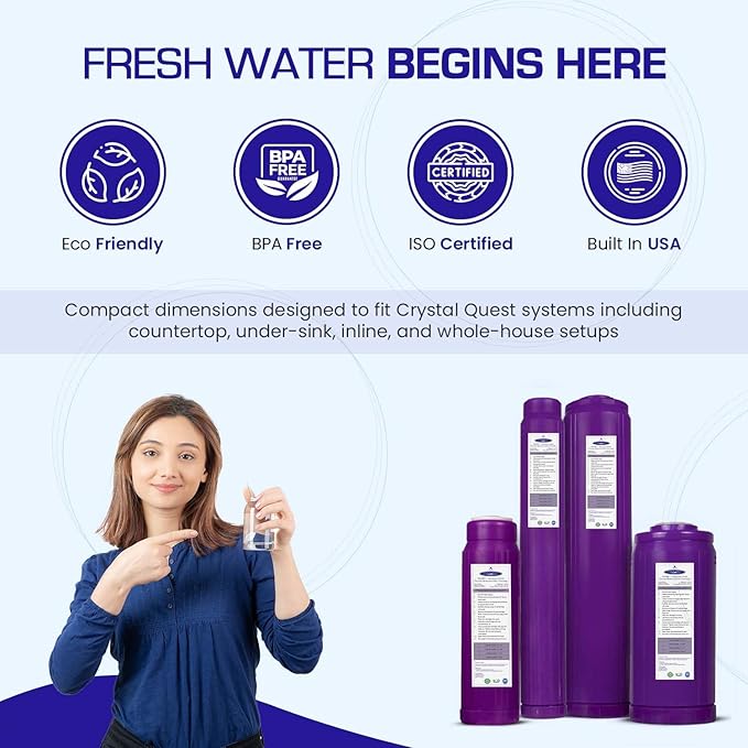 Crystal Quest SMART + Aluminum Oxide Water Filter Cartridge – Reduces Fluoride & Chlorine – 1-Micron Filtration for Clean, Great-Tasting Water – Long-Lasting Performance 2-7/8" x 9-3/4"