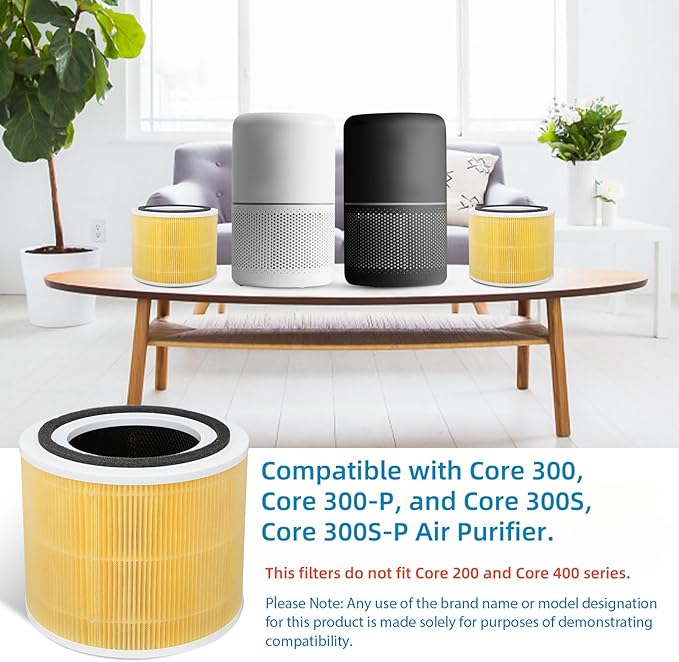 Core 300 Pet Care Replacement Filter, Compatible with LEVOIT Core 300/300S Air Purifier, 3-in-1 H13 Grade, True HEPA Replacement Filter, Compare to Part No. Core 300-RF-PA, Yellow, 2 Pack