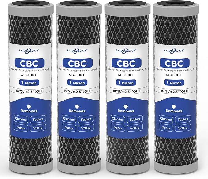 1 Micron 10" x 2.5" Whole House CTO Carbon Block Water Filter Cartridge Replacement for SCWH-5, AO-WH-PRE-RCP2, WHKF-WHWC, FXWTC, FX12P, WFPFC8002, WFPFC9001, 3WH-STDCW-F02, W5CIP (Pack of 4)