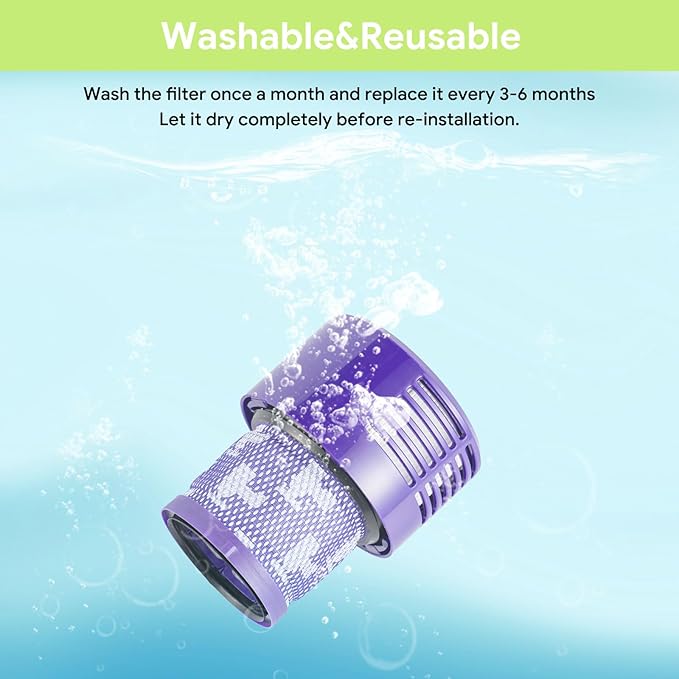 V10 Filter Replacement Kit (3 Pack Filters + 1 Clean Brush) for V10 Animal, V10 Absolute, V10 Cyclone Series, V10 Total Clean, SV12, Replaces Part #969082-01, Washable & Reusable