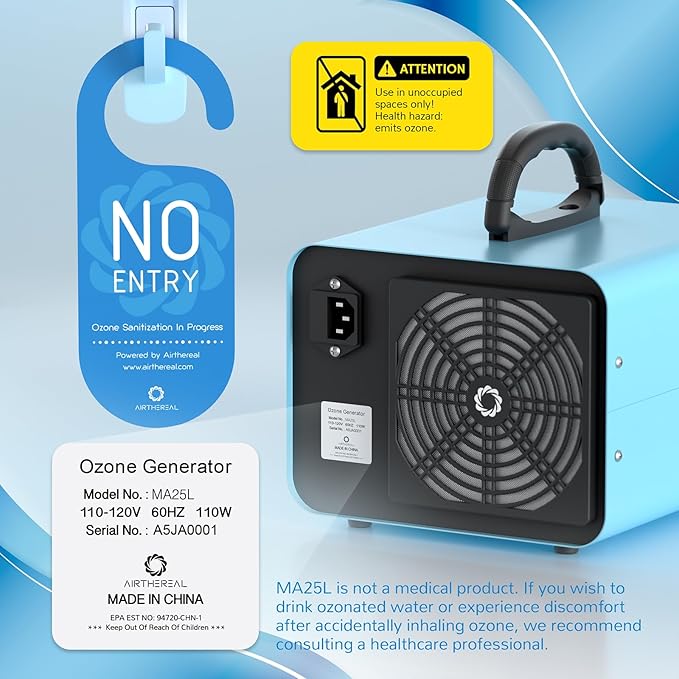 Airthereal MA25L Water Ozone Generator - Dual-Mode Ozone Machine for Water and Air Purification, 40,000mg/h High Capacity Ozone Machine for Odor Removal - Covers up to 4000 sq. ft.