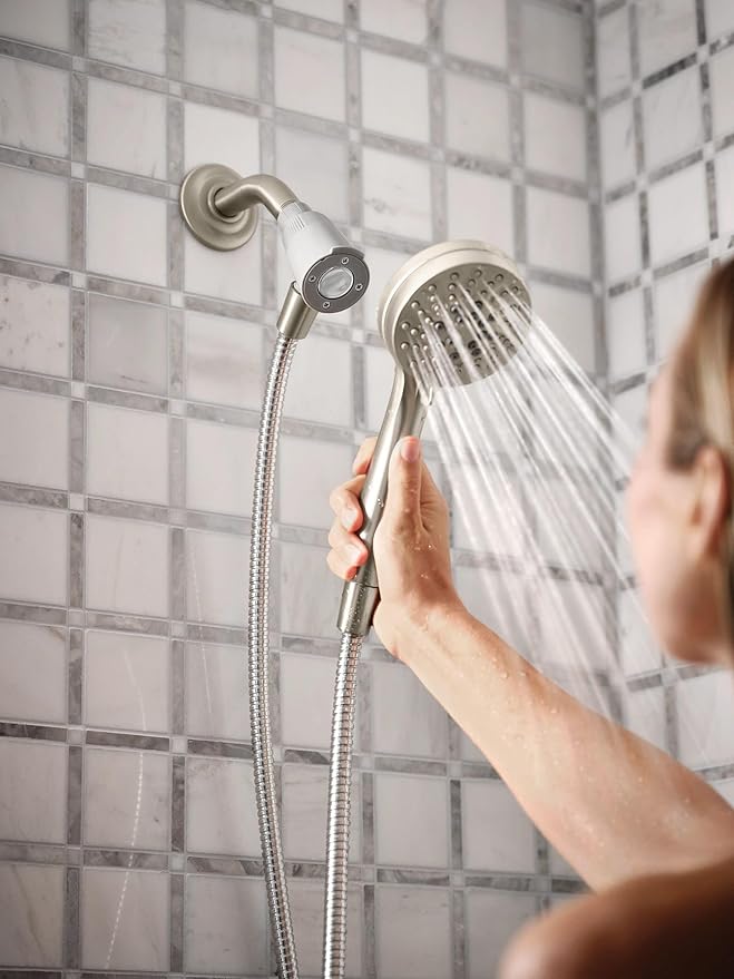 Moen Engage Magnetix Spot Resist Brushed Nickel 3.5-Inch Six-Function Detachable Handheld Showerhead with Magnetic Docking System, 26100SRN