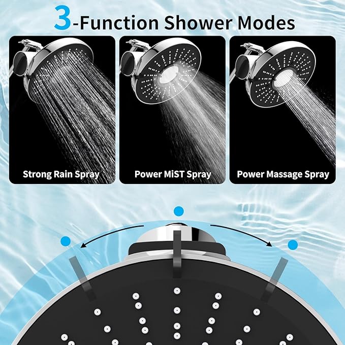 Filtered Shower Head with Extension Arm - EMBATHER 8 Inch High Output Showrhead with 3 Spray Settings, 18 Stage Filter for Hard Water, 11" Adjustable Arm, Brass Swivel Ball Jiont, Chrom