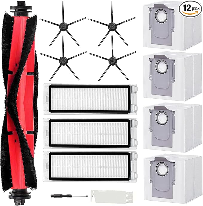 Replacement Parts for Xiaomi Roborock Q5 Q5+ Q5 Plus Robot Vacuum Cleaner, 1 Main Brushes 3 Filters 4 Side Brushes 4 Dust Bags