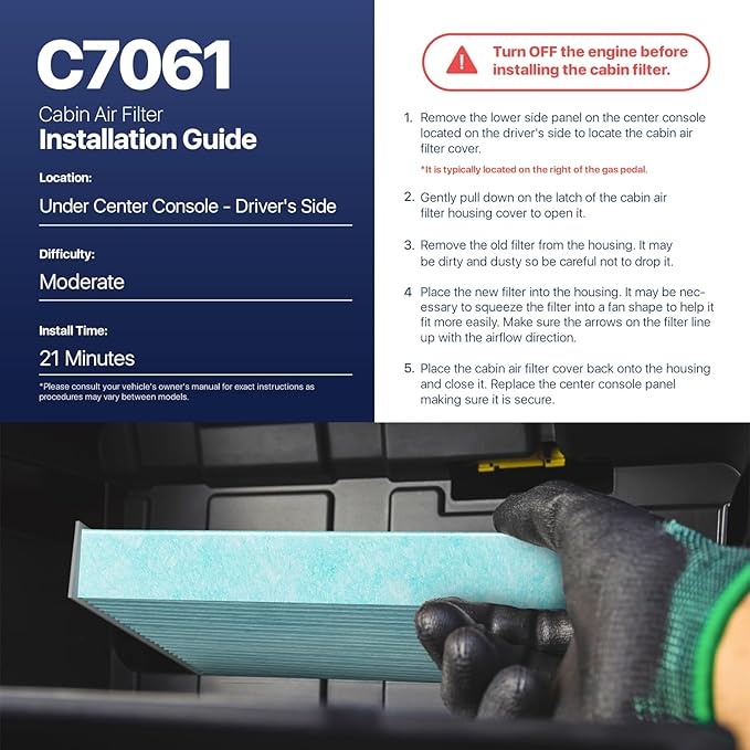 BNX TruFilter C7061 Cabin Air Filter, HEPA 99.97%, MADE IN USA, Compatible With Nissan: Sentra, Rogue