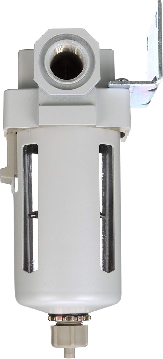 PneumaticPlus SAF400-N04B Compressed Air Particulate Filter 1/2" NPT, 10 Micron Element, Poly Bowl, Manual Drain, Bracket