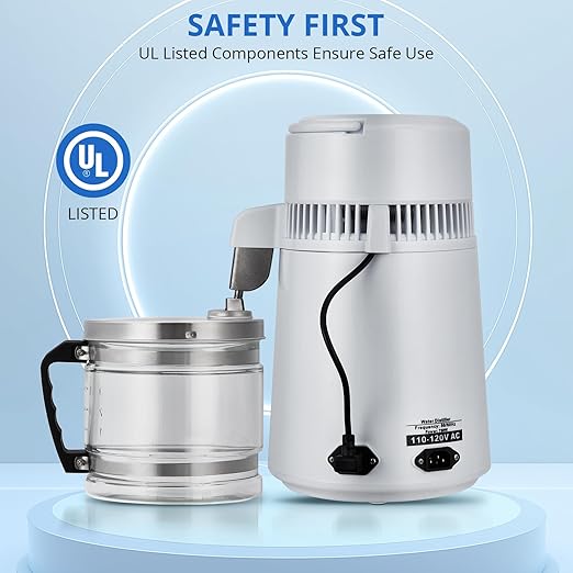 4L Water Distiller,Household Stainless Steel Distilled Water Purifier,Countertop Distilled Water Maker,4 Litre Distilled Water Machine for Home.White Glass Bottle