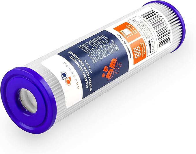 Aquaboon 1 Micron Pleated Water Filter 10 x 2.5 - Whole House Sediment Filter Replacement Cartridge Compatible with WFPFC3002, WHKF-WHPL, 4-Pack