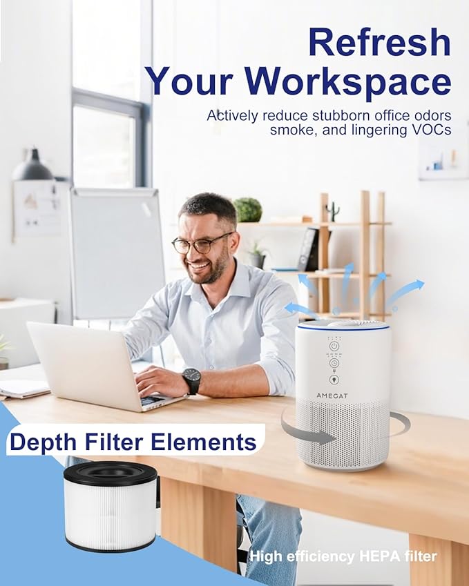 Air Purifiers for Home Large Room up to 1274-ft², Pet Hair Allergy, HEPA 3-in-1 air purifier, Low Power High Torque Motor, Sleep Mode, Removes Smoke, and Odor Pollutants. Airfresh-300（White）