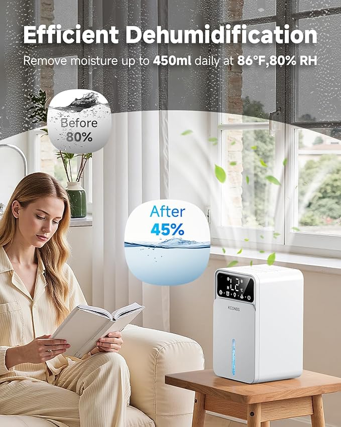 Dehumidifier, Dehumidifiers for Home, 60 OZ Water Tank, 500 sq.ft Dehumidifier for Bathroom, Bedroom, Basement with Auto Shut Off, Timer, 7 Colors LED Light (White)